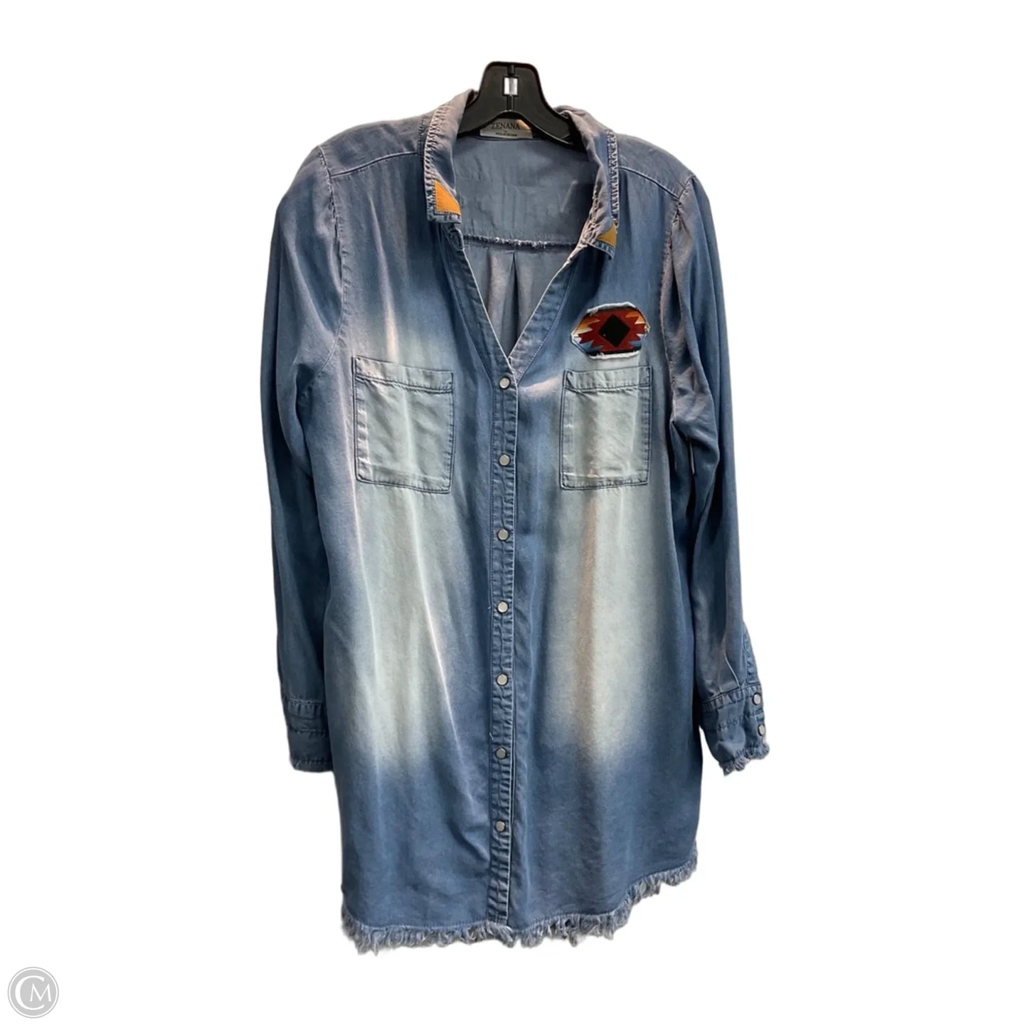 Tunic Long Sleeve By Zenana In Blue Denim, Size: L
