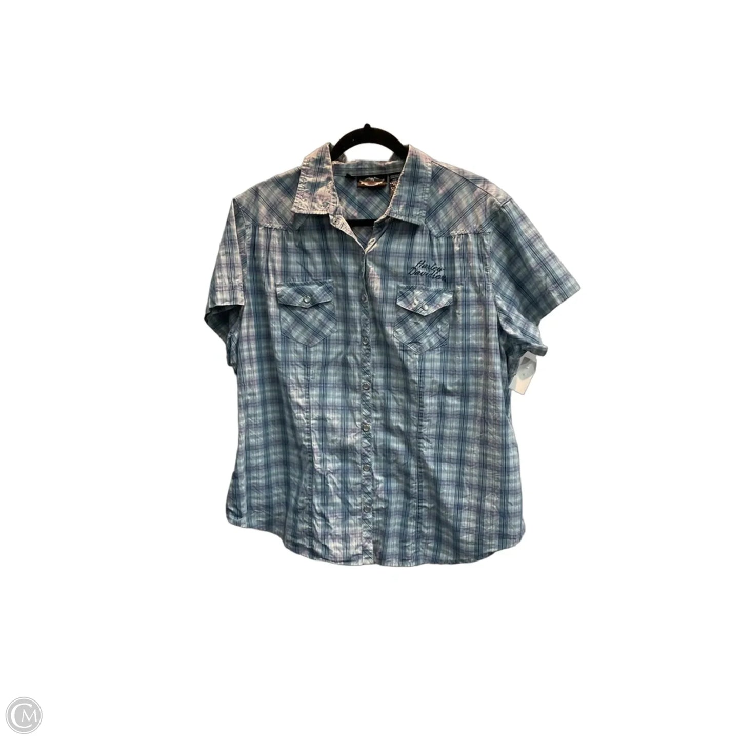 Top Short Sleeve By Harley Davidson In Plaid Pattern, Size: 2x