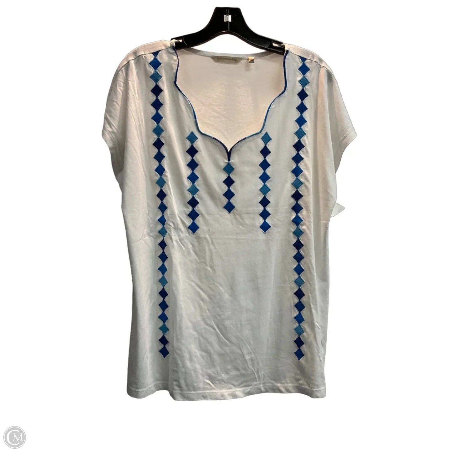 Top Short Sleeve By Soft Surroundings In Blue & White, Size: L