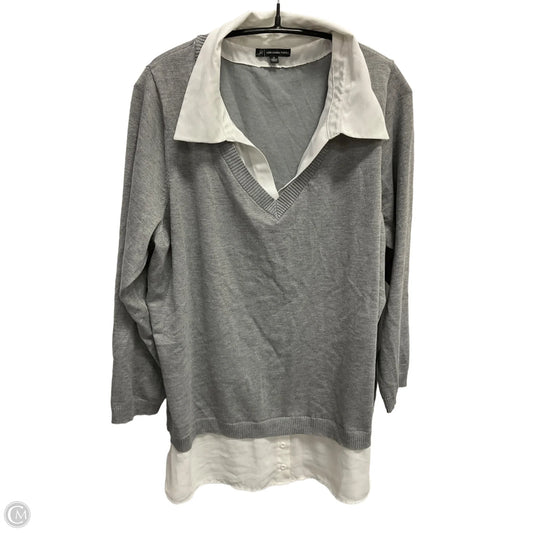 Top Long Sleeve By Adrianna Papell In Grey & White, Size: 2x