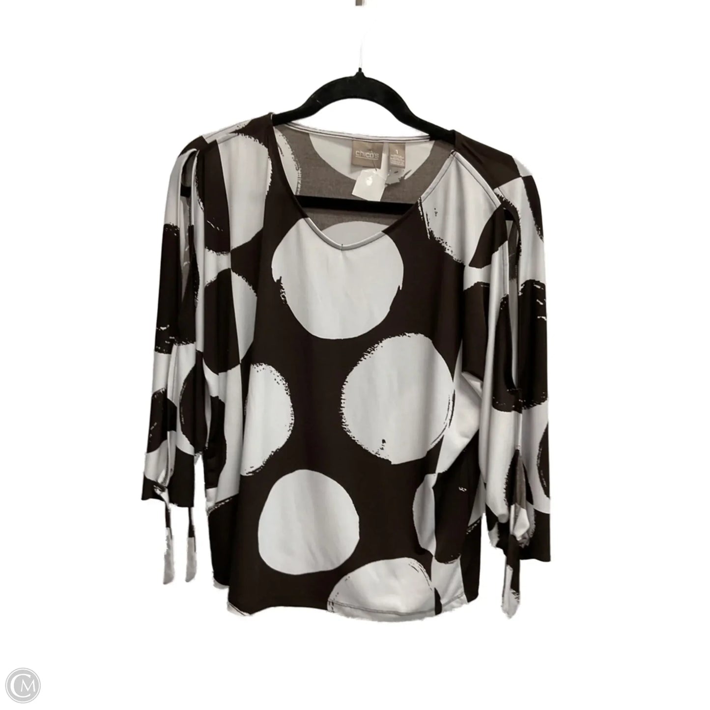 Top Long Sleeve By Chicos In Brown & White, Size: M