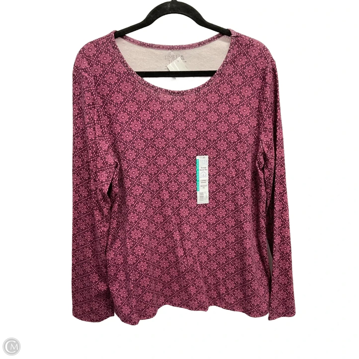 Top Long Sleeve Basic By Time And Tru In Floral Print, Size: Xl