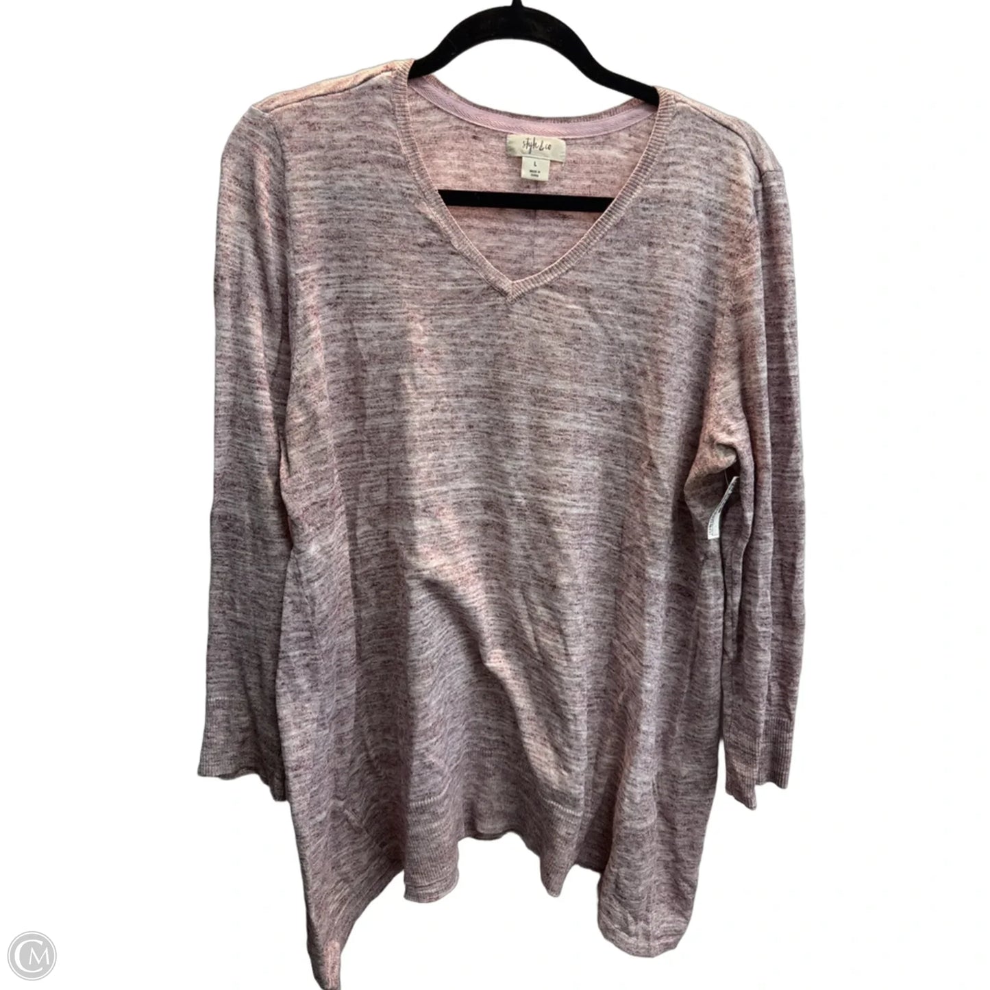 Top Long Sleeve By Style And Company In Pink & White, Size: L