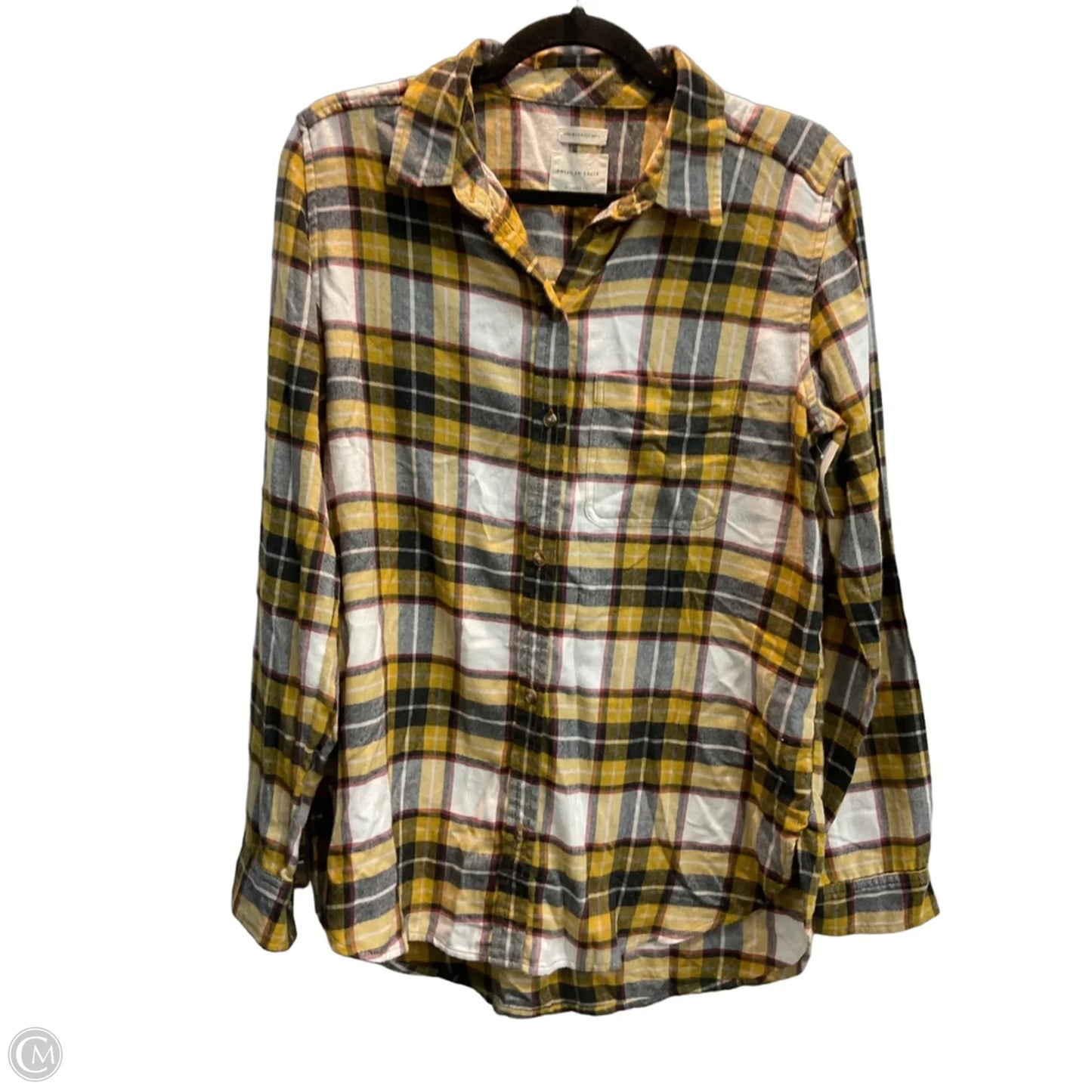 Top Long Sleeve By American Eagle In Plaid Pattern, Size: M