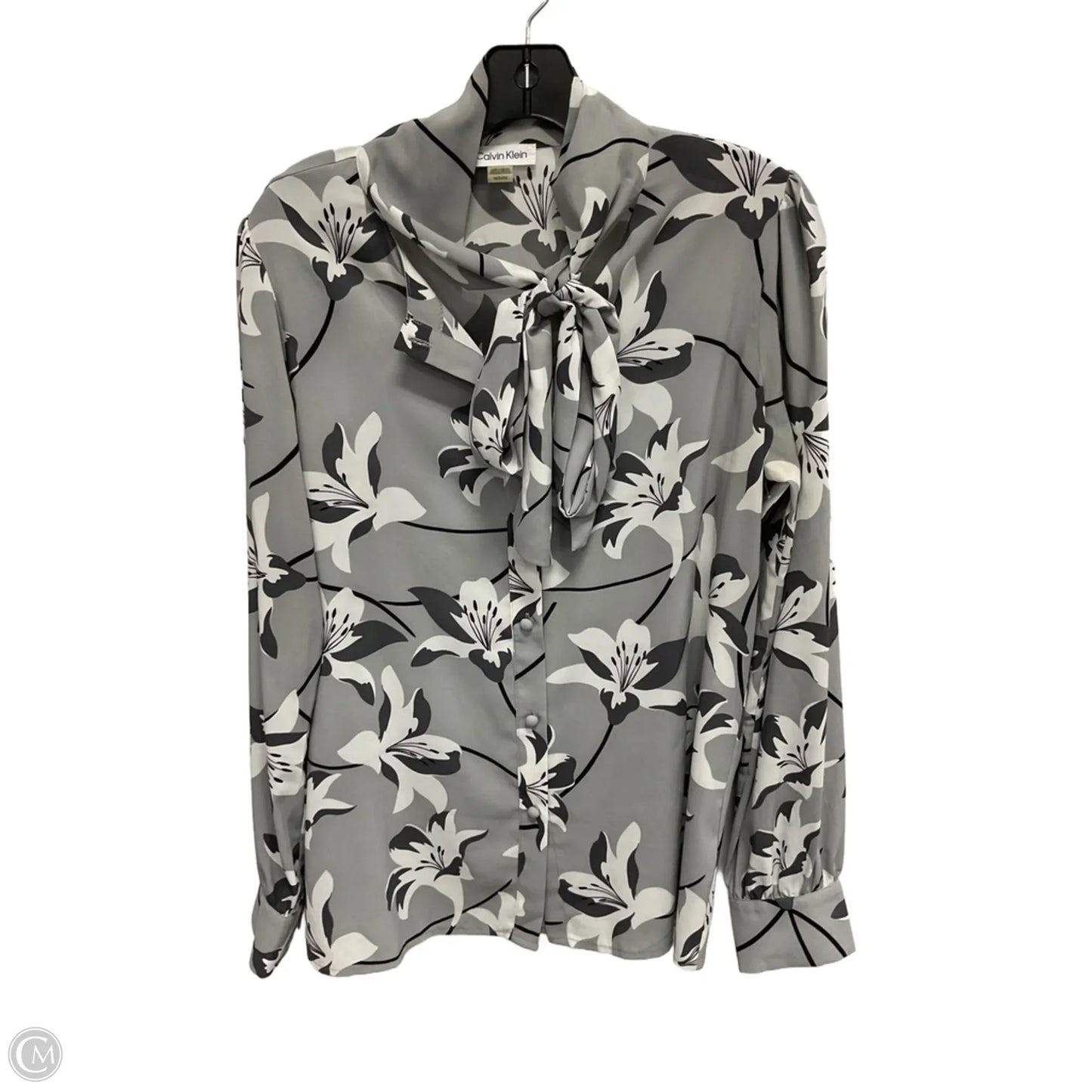 Blouse Long Sleeve By Calvin Klein In Grey, Size: M