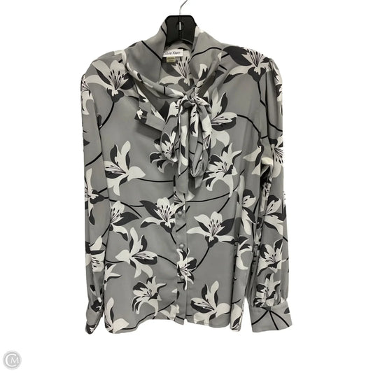 Blouse Long Sleeve By Calvin Klein In Grey, Size: M