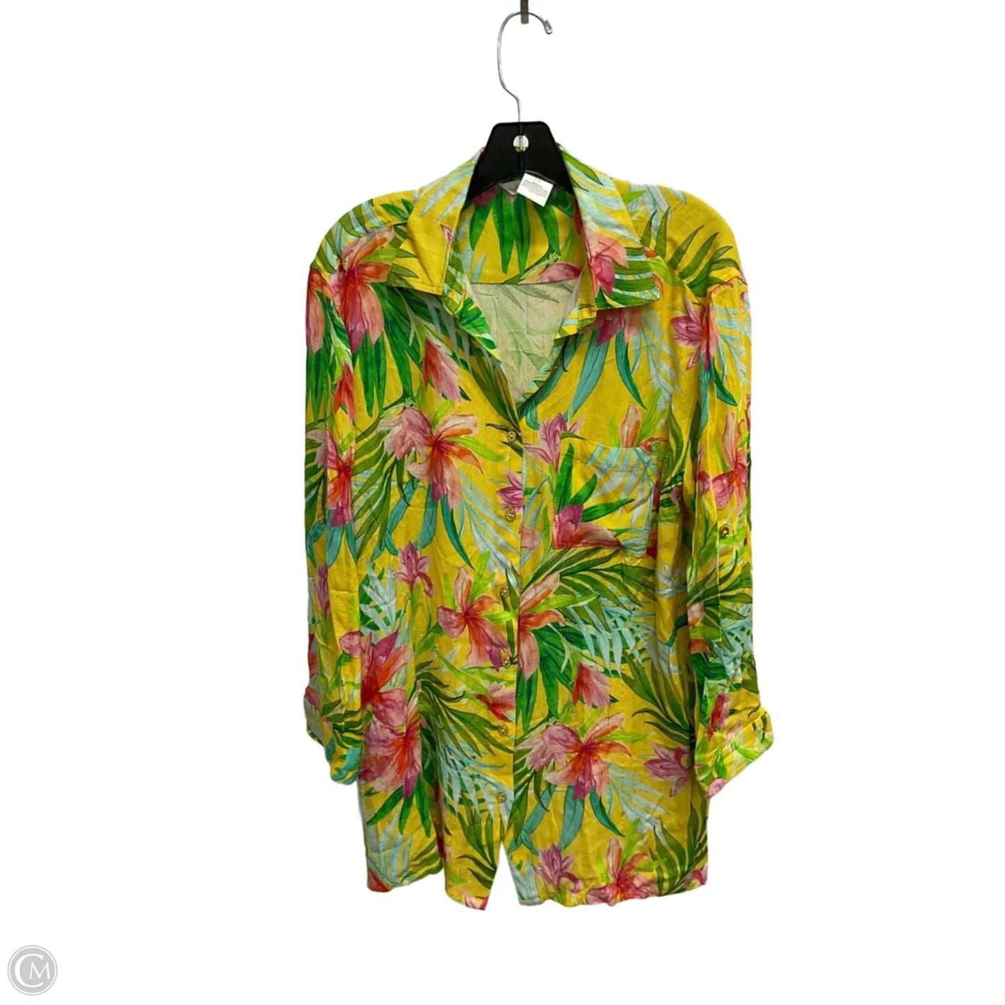 Top Long Sleeve By La Blanca In Tropical Print, Size: M