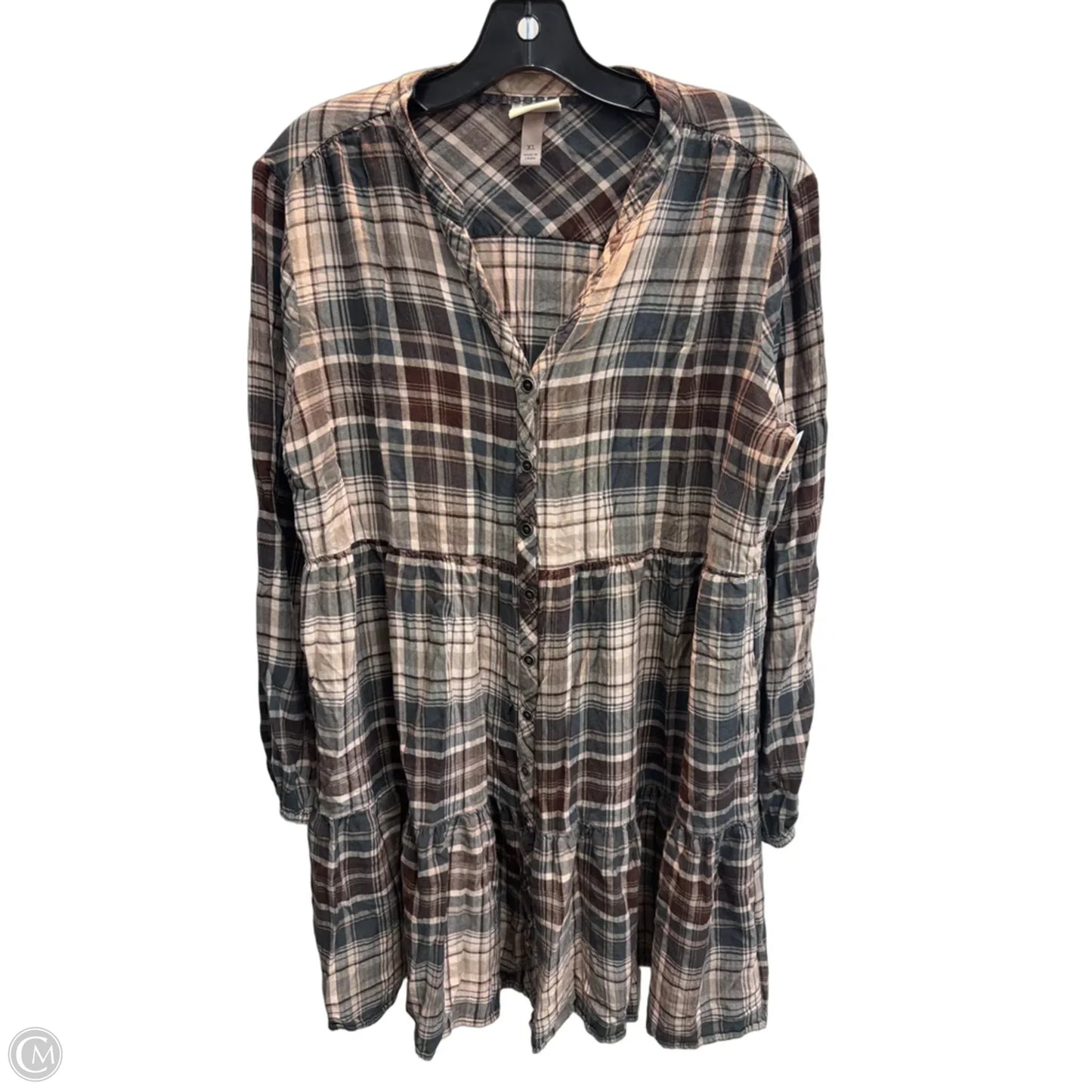 Top Long Sleeve By Knox Rose In Plaid Pattern, Size: Xl