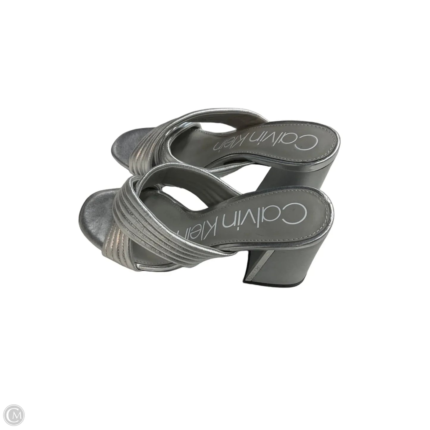 Sandals Heels Block By Calvin Klein In Silver, Size: 7