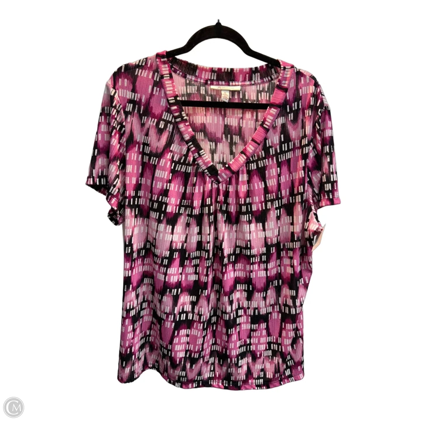 Top Short Sleeve By Jm Collections In Black & Pink, Size: Xl