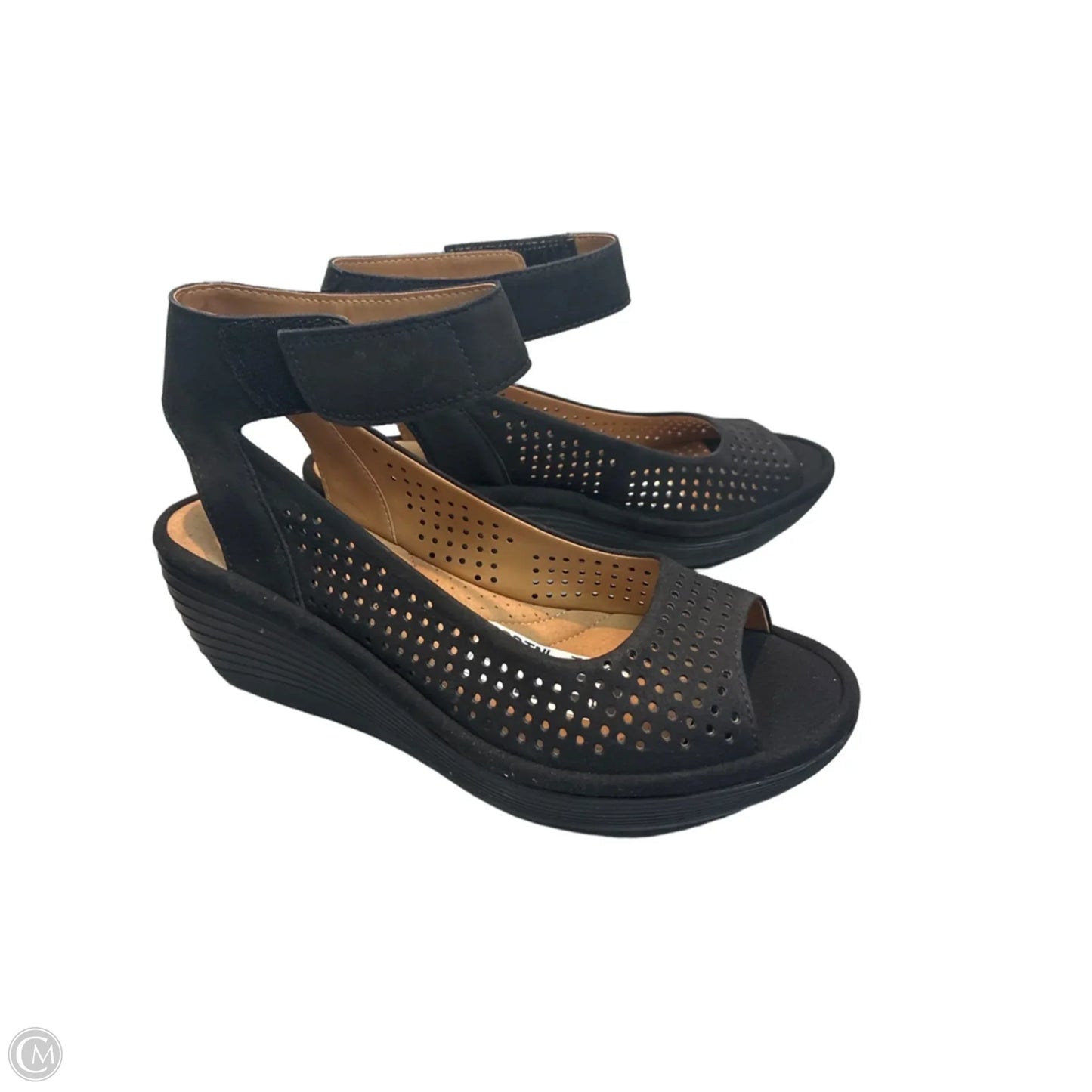 Sandals Heels Wedge By Clarks In Black, Size: 8