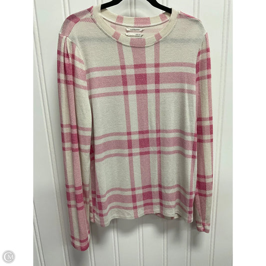 Top Long Sleeve By Anthropologie In Pink & White, Size: L