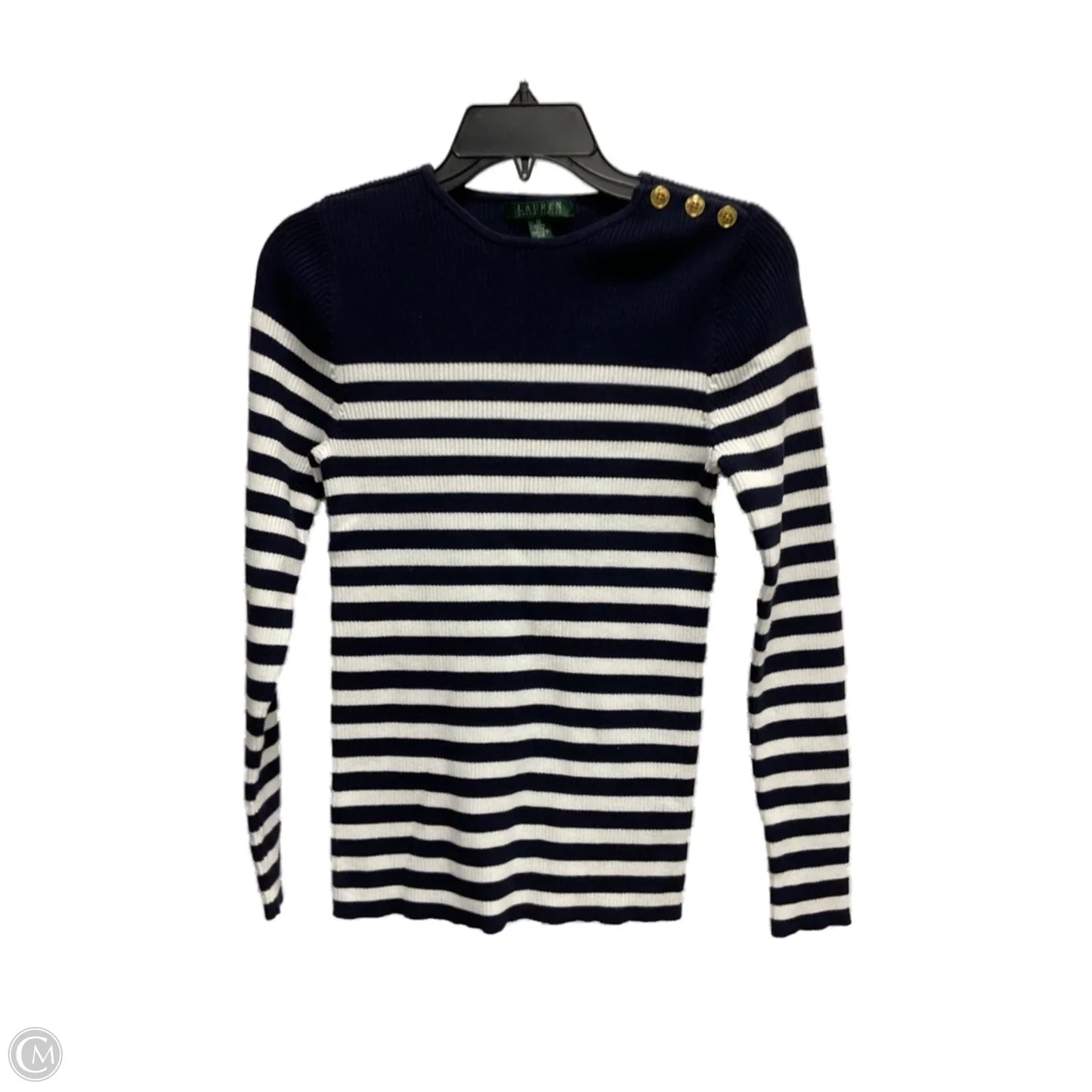 Sweater By Lauren By Ralph Lauren In Blue & White, Size: M