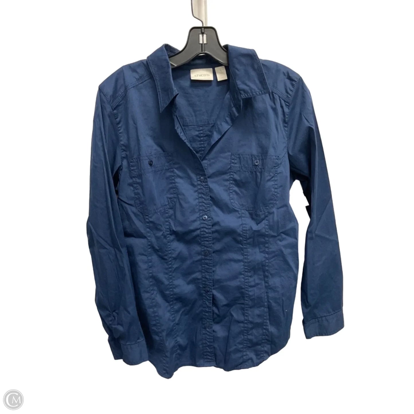 Blouse Long Sleeve By Chicos In Navy, Size: M