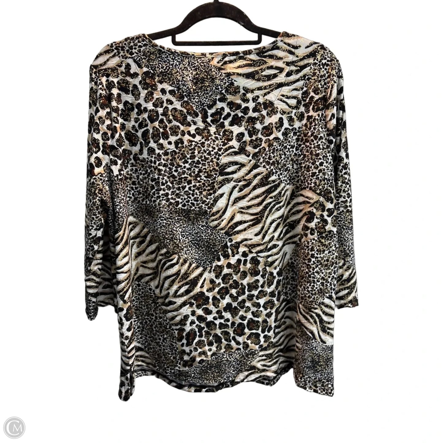 Top 3/4 Sleeve Basic By Emily Daniels In Animal Print, Size: Xl