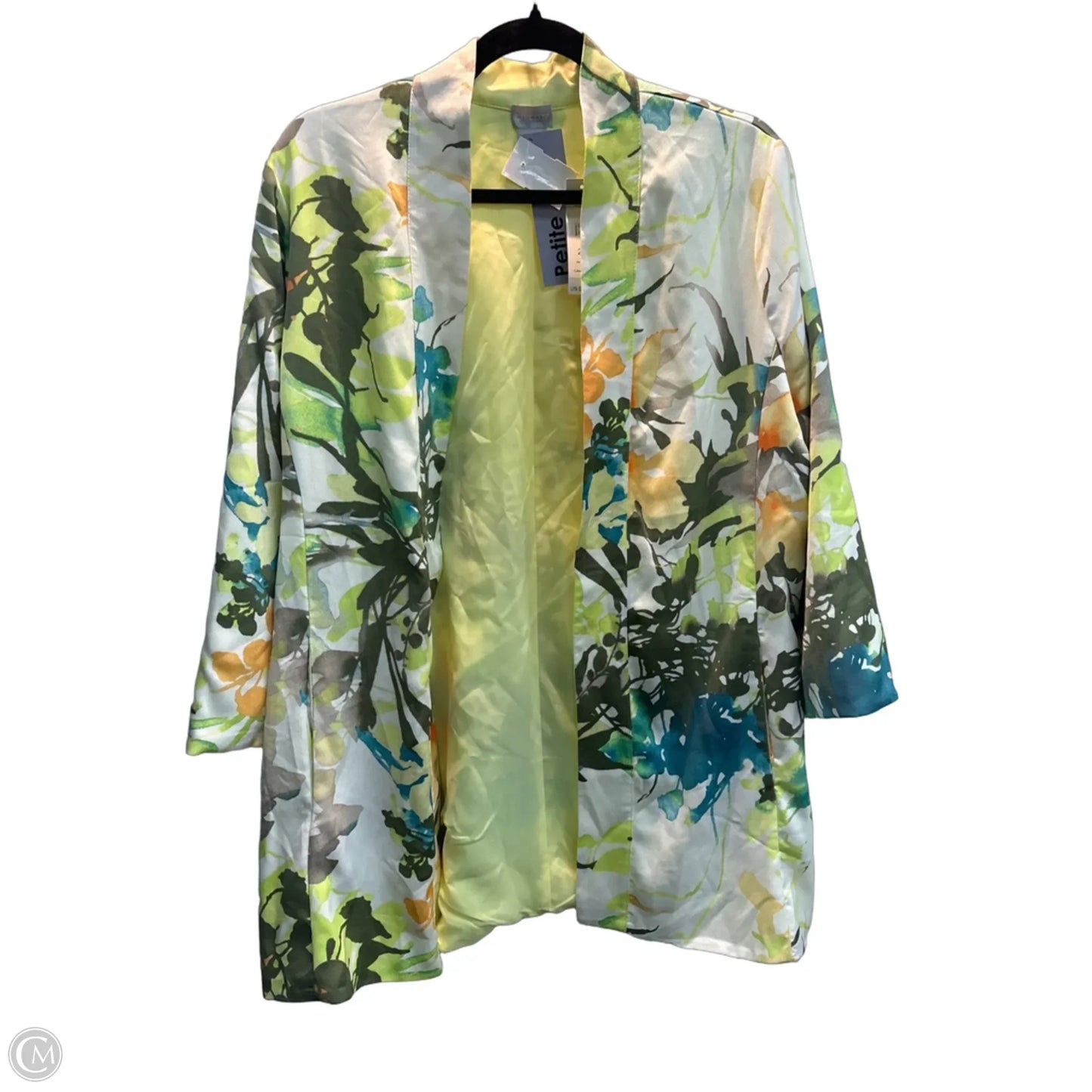 Cardigan By Chicos In Green & Yellow, Size: L