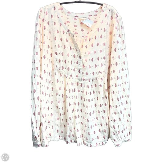 Blouse Long Sleeve By Lucky Brand In Cream & Red, Size: Xl