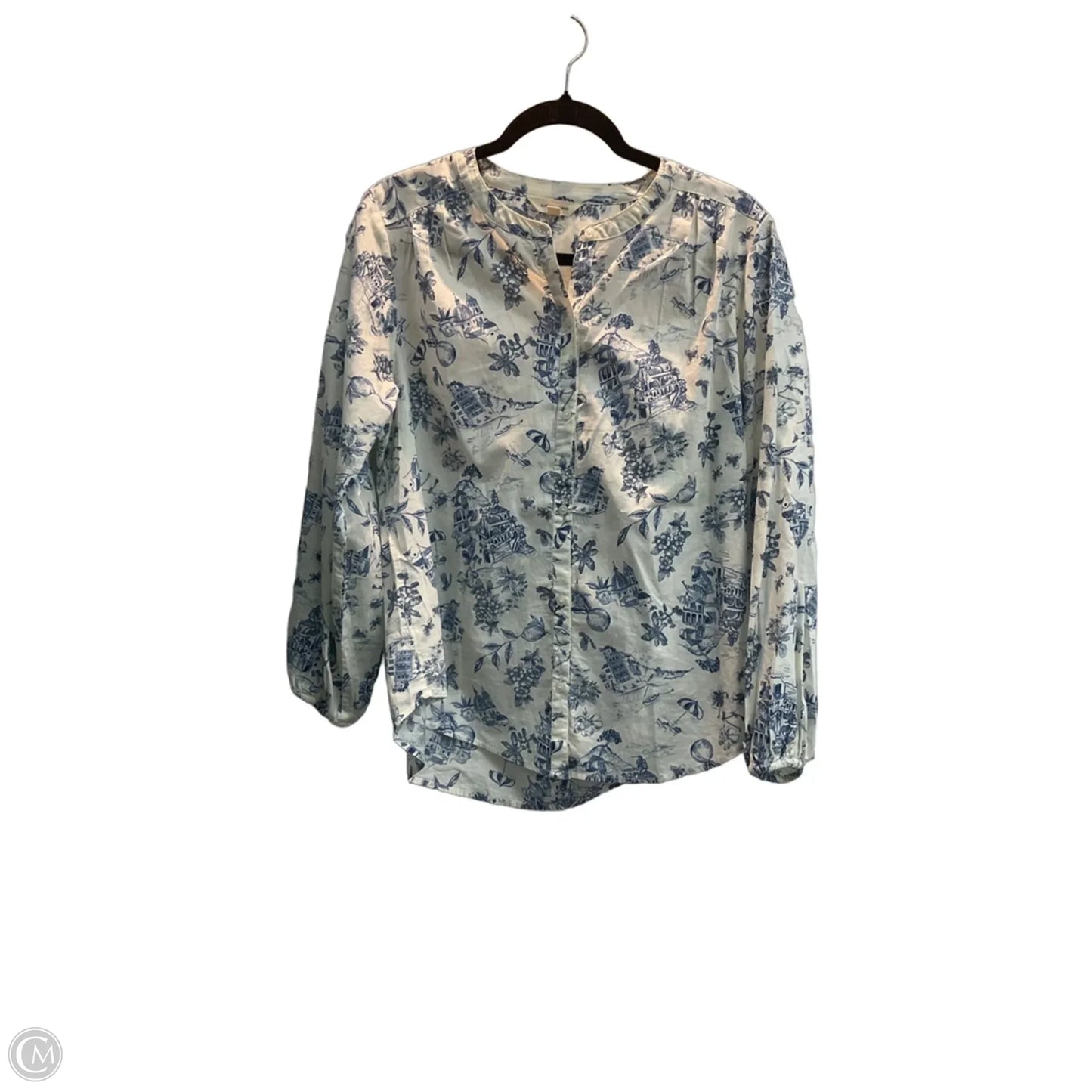 Blouse 3/4 Sleeve By Lucky Brand In Blue & Cream, Size: S