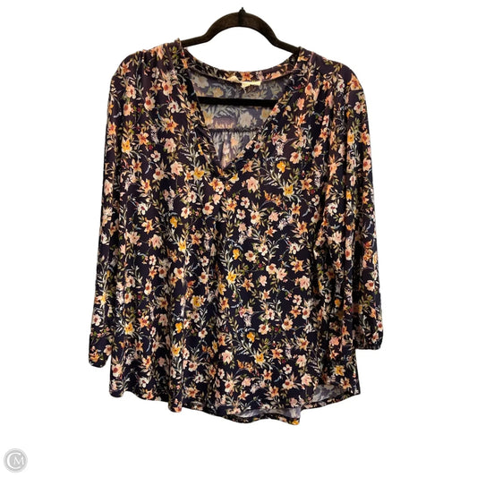 Blouse 3/4 Sleeve By Two By Vince Camuto In Floral Print, Size: Xxl
