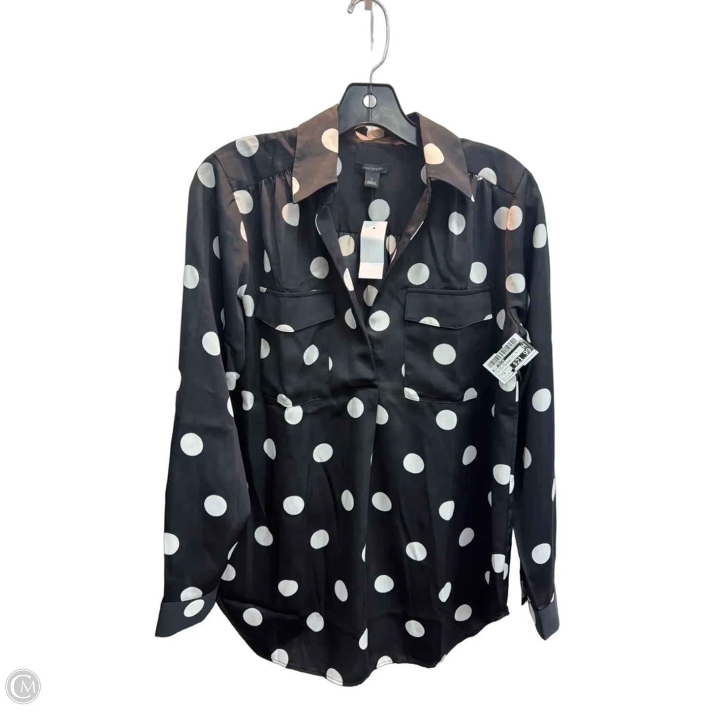 Blouse Long Sleeve By Ann Taylor In Polkadot Pattern, Size: S