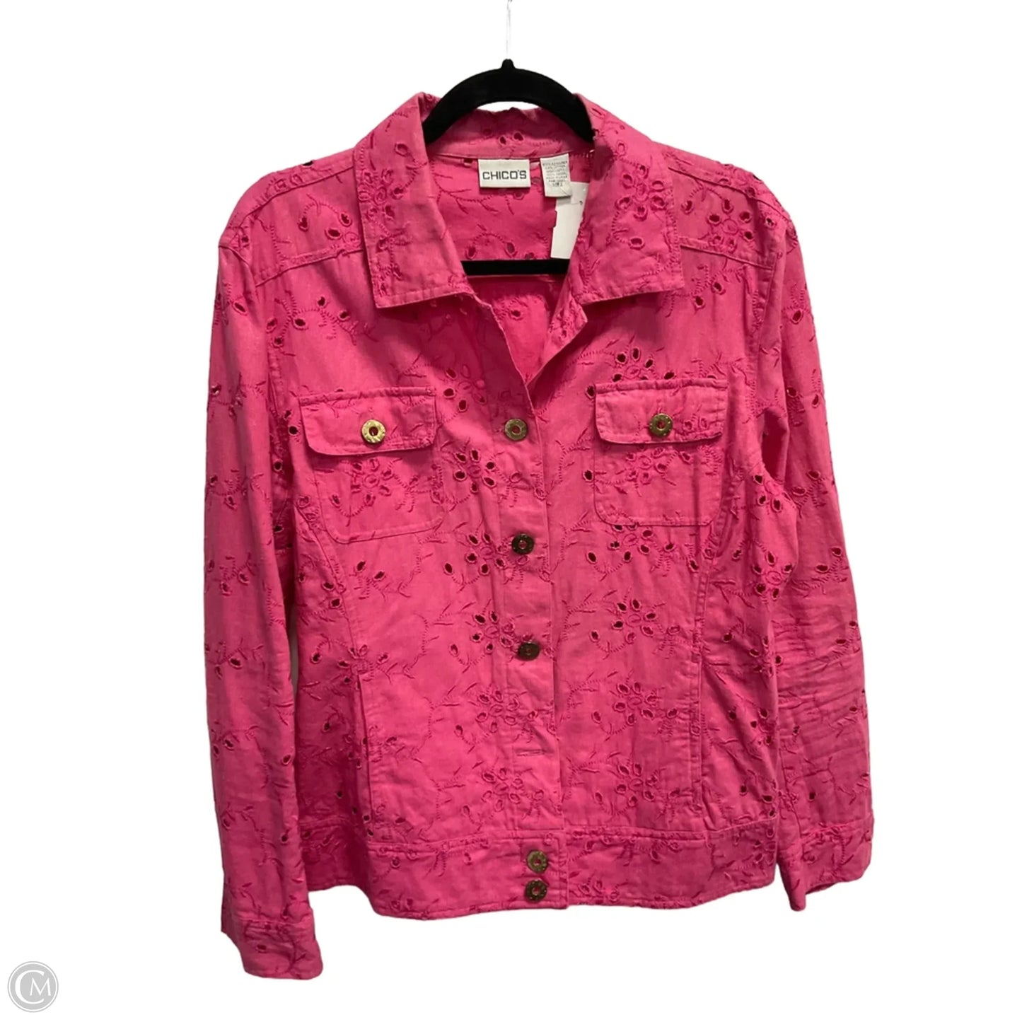 Jacket Denim By Chicos In Pink, Size: Xl