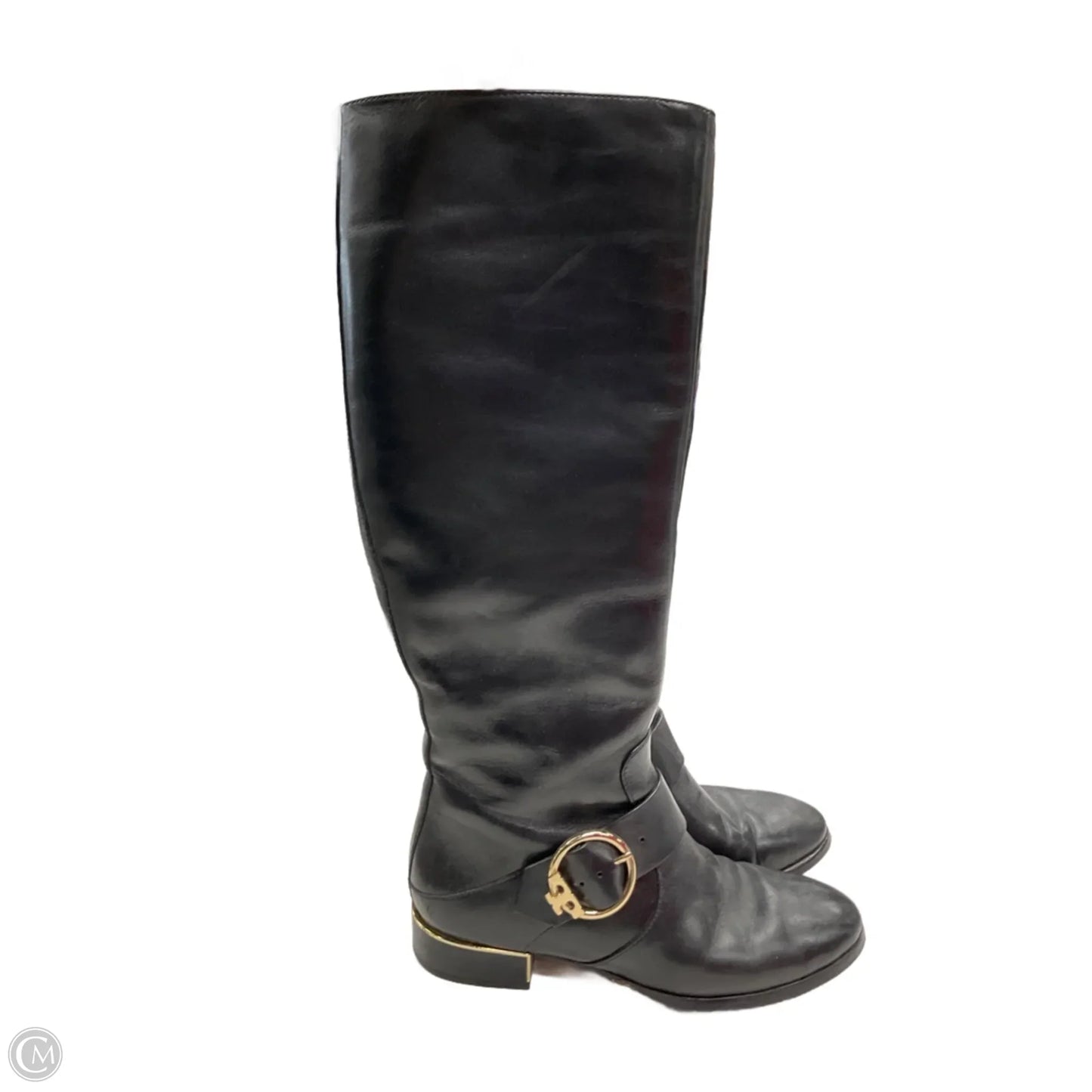 Boots Designer By Tory Burch In Black & Gold, Size: 6.5