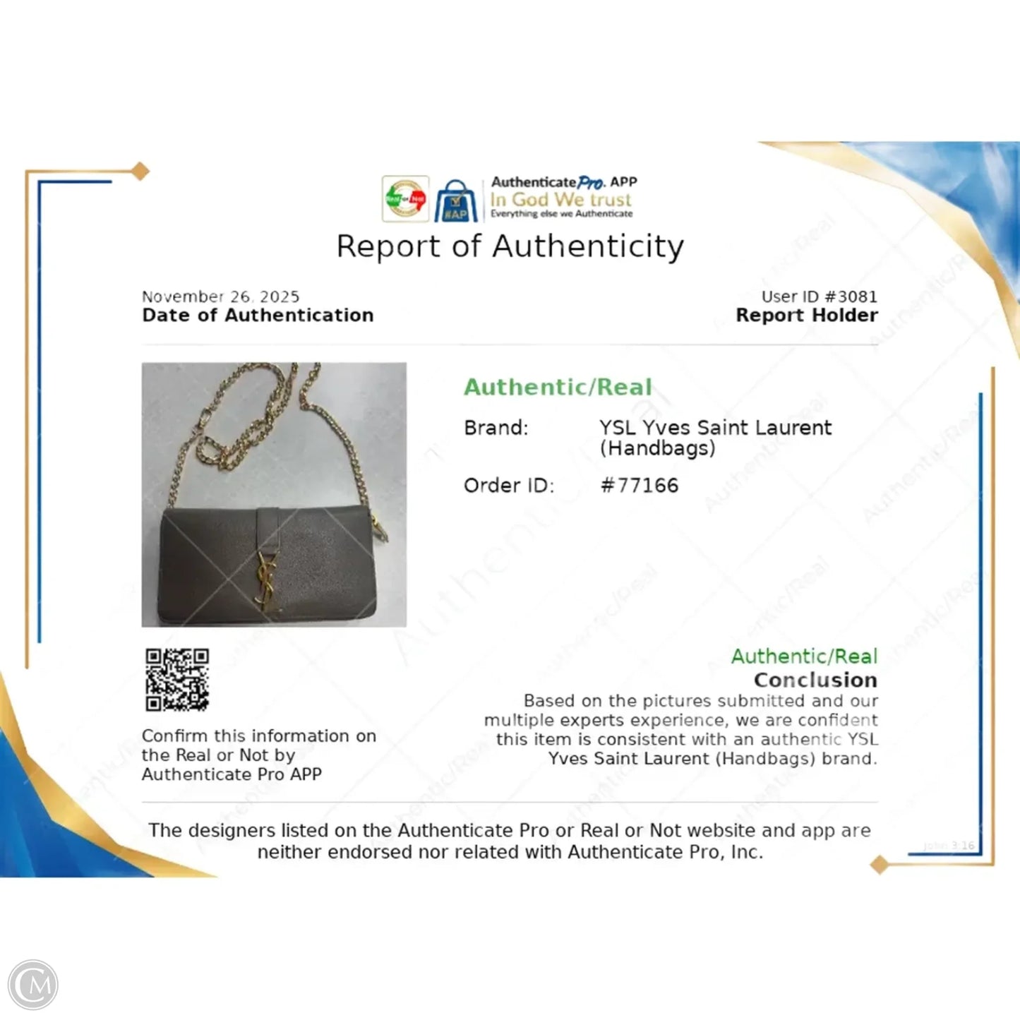 Wallet Luxury Designer By Yves Saint Laurent, Size: Large