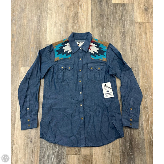 Blouse Long Sleeve By Ariat In Blue, Size: S