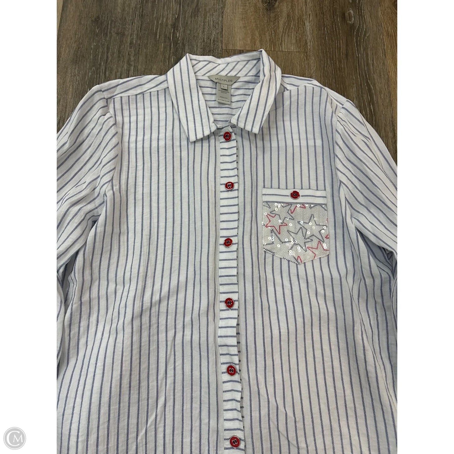 Blouse Long Sleeve By Multiples In Striped Pattern, Size: L
