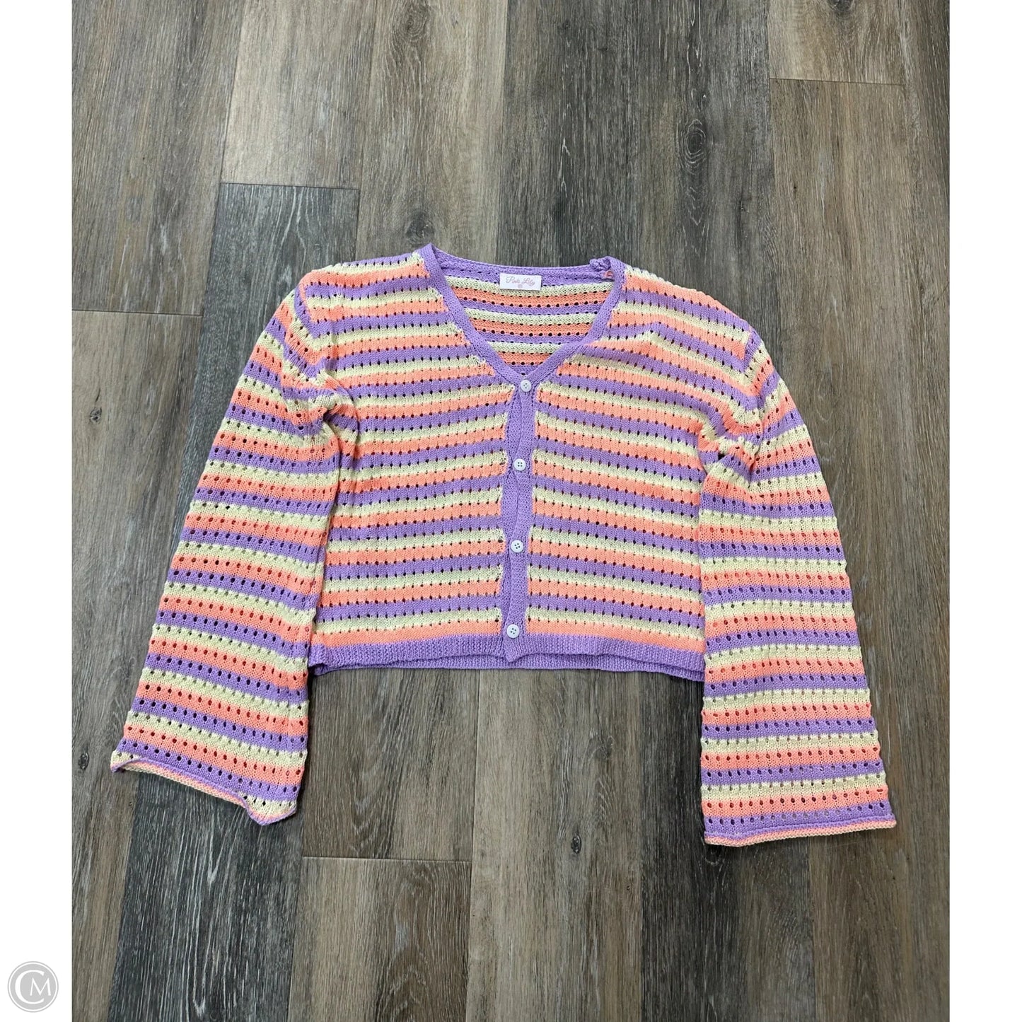 Sweater Cardigan By Pink Lily In Striped Pattern, Size: Xs
