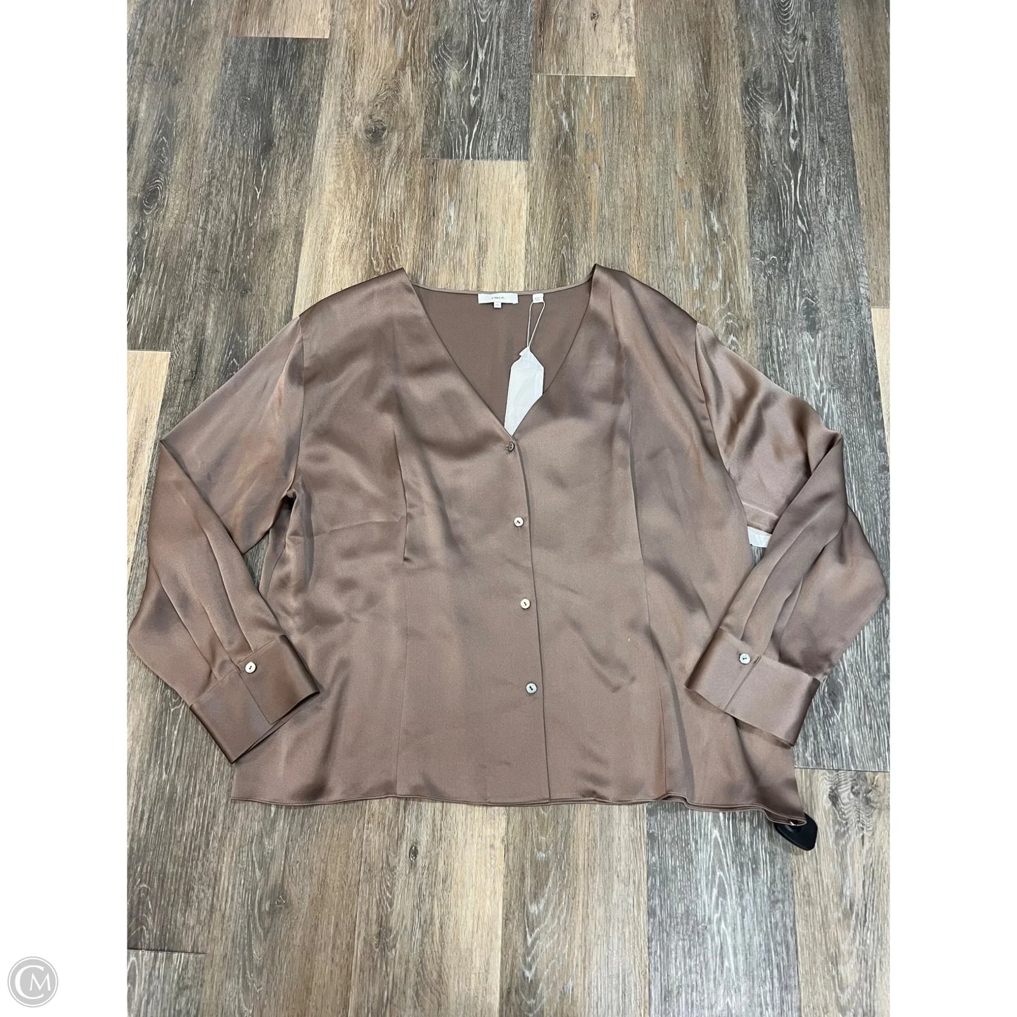 Blouse Long Sleeve By Vince In Taupe, Size: Xxl