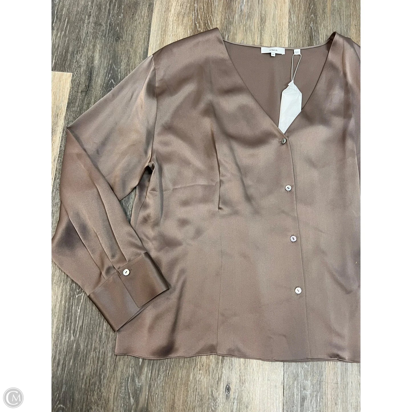 Blouse Long Sleeve By Vince In Taupe, Size: Xxl