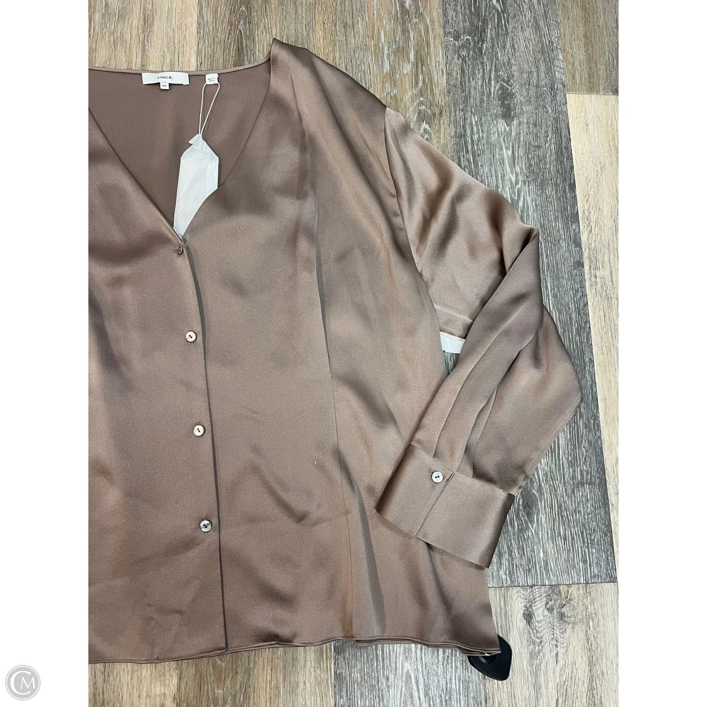 Blouse Long Sleeve By Vince In Taupe, Size: Xxl