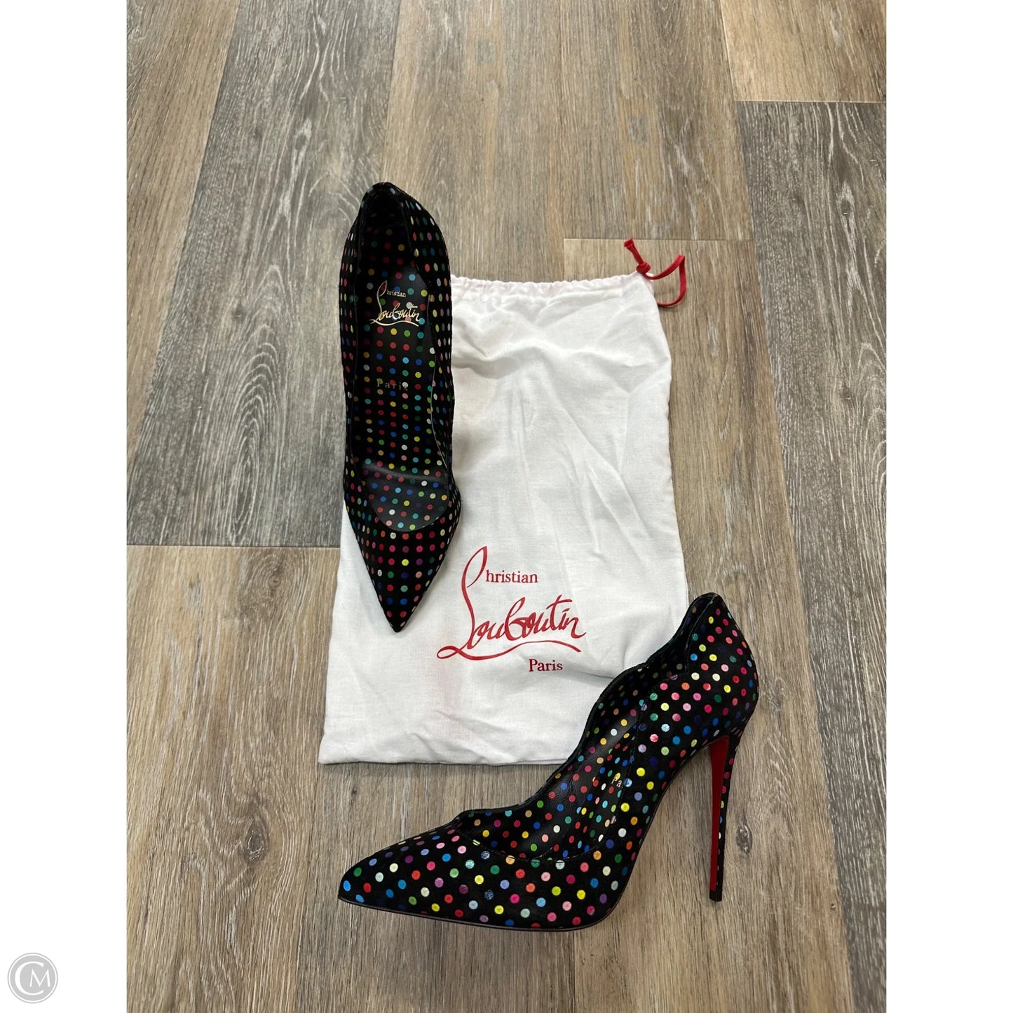 Shoes Luxury Designer By Christian Louboutin In Polkadot Pattern, Size: 8.5