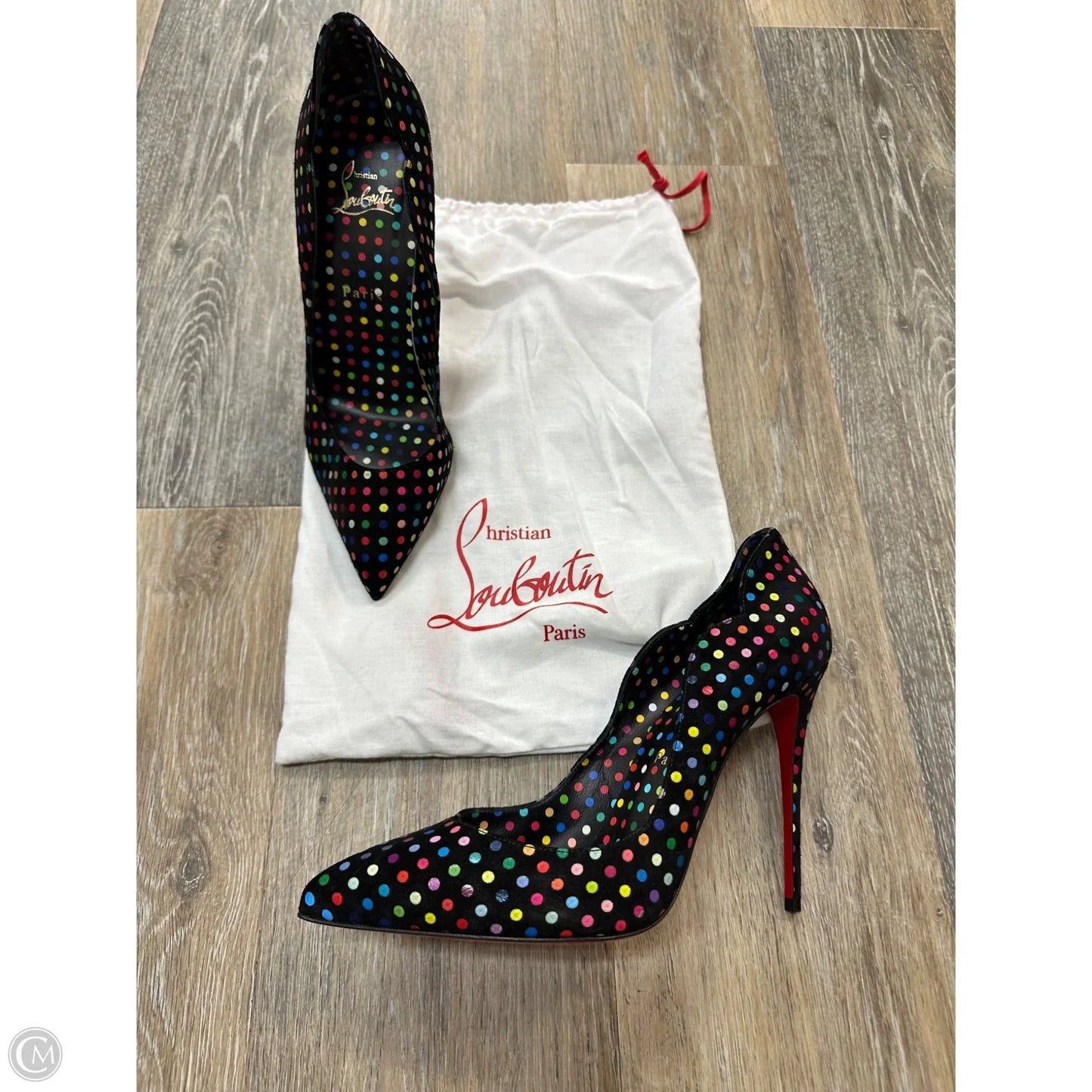 Shoes Luxury Designer By Christian Louboutin In Polkadot Pattern, Size: 8.5