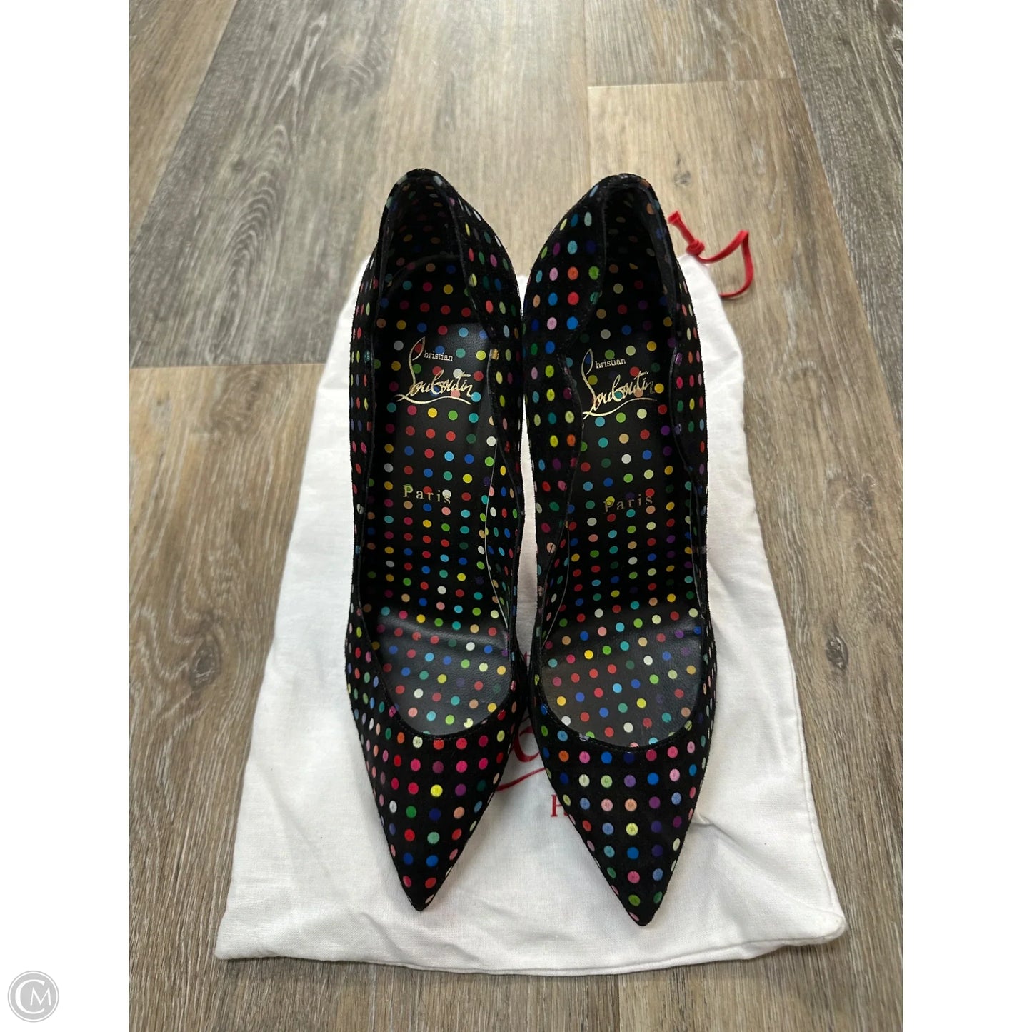 Shoes Luxury Designer By Christian Louboutin In Polkadot Pattern, Size: 8.5