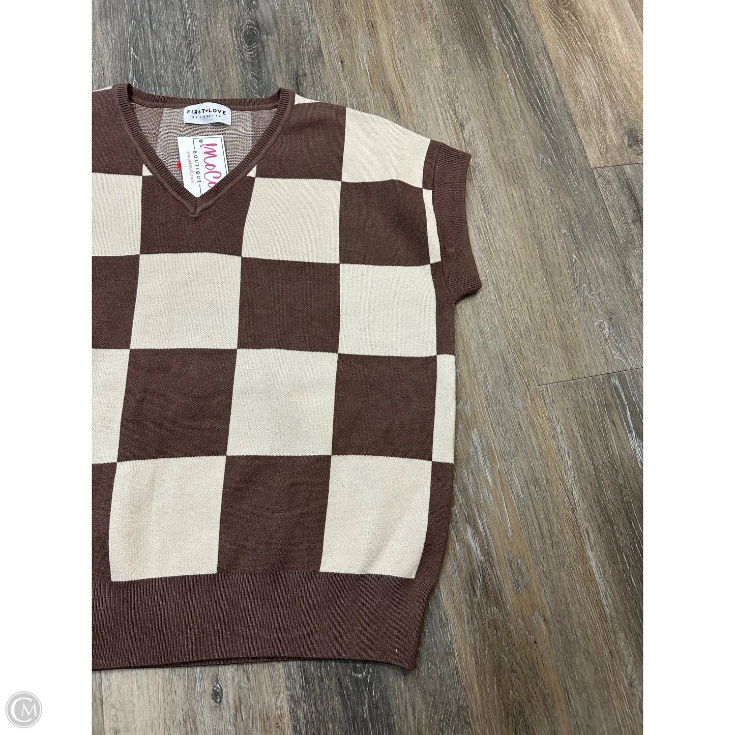Vest Sweater By First Love In Checkered Pattern, Size: Osfm