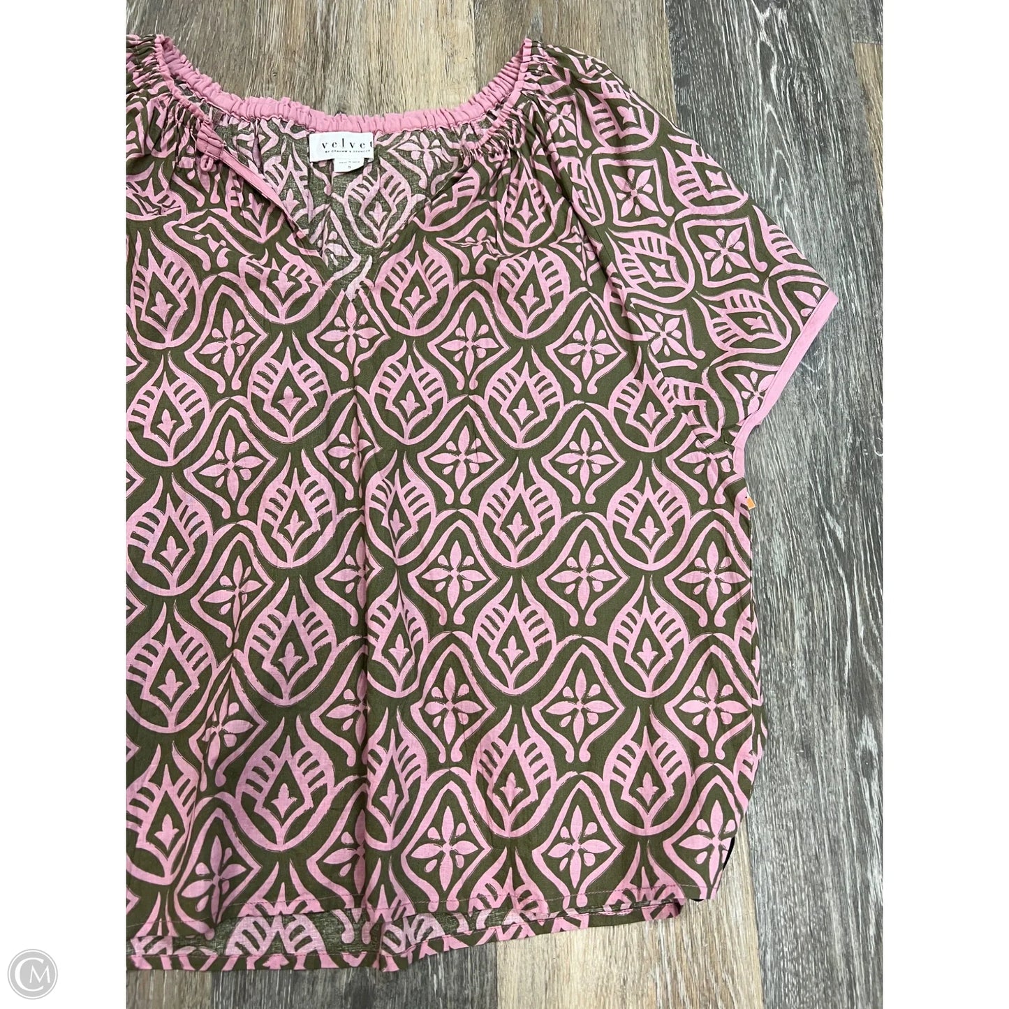 Blouse Short Sleeve By Velvet In Green & Pink, Size: S