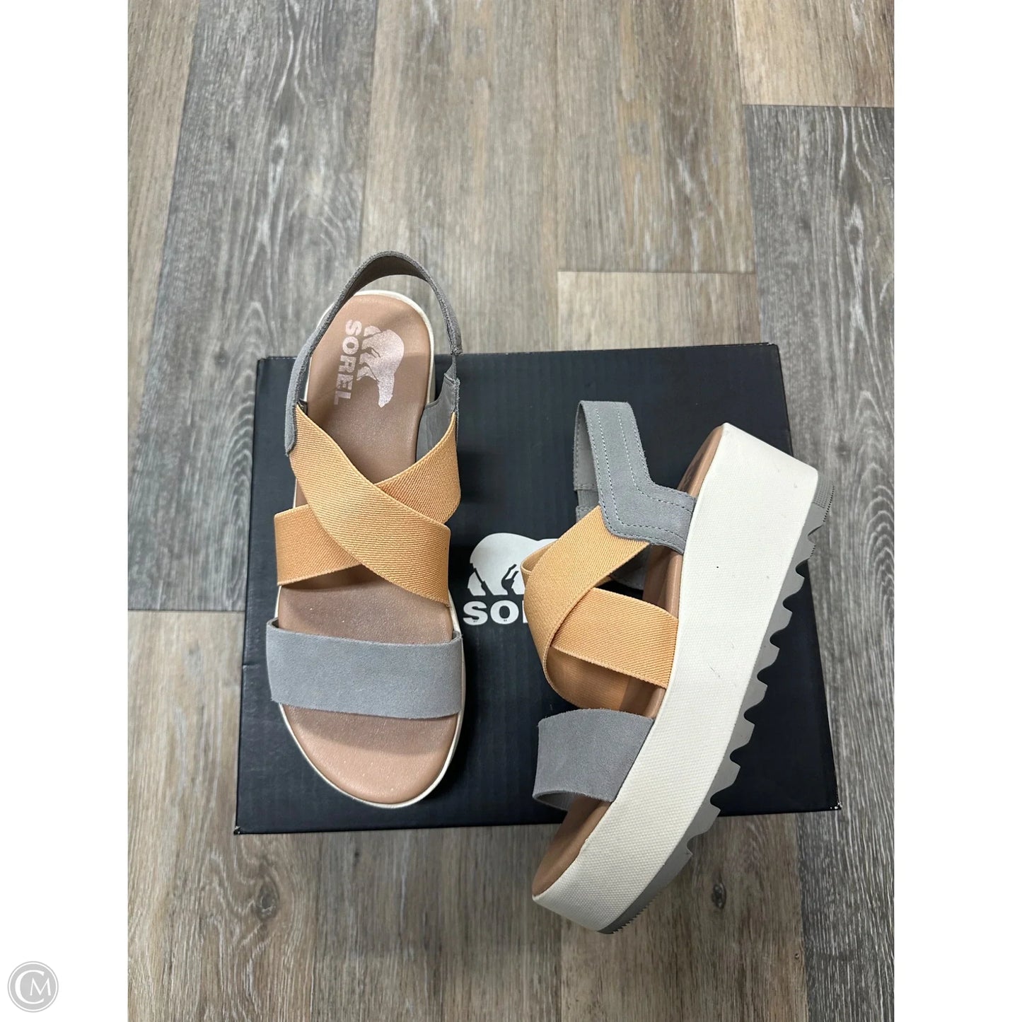 Sandals Heels Wedge By Sorel In Grey & Orange, Size: 7