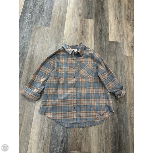 Blouse Long Sleeve By Bke In Plaid Pattern, Size: L
