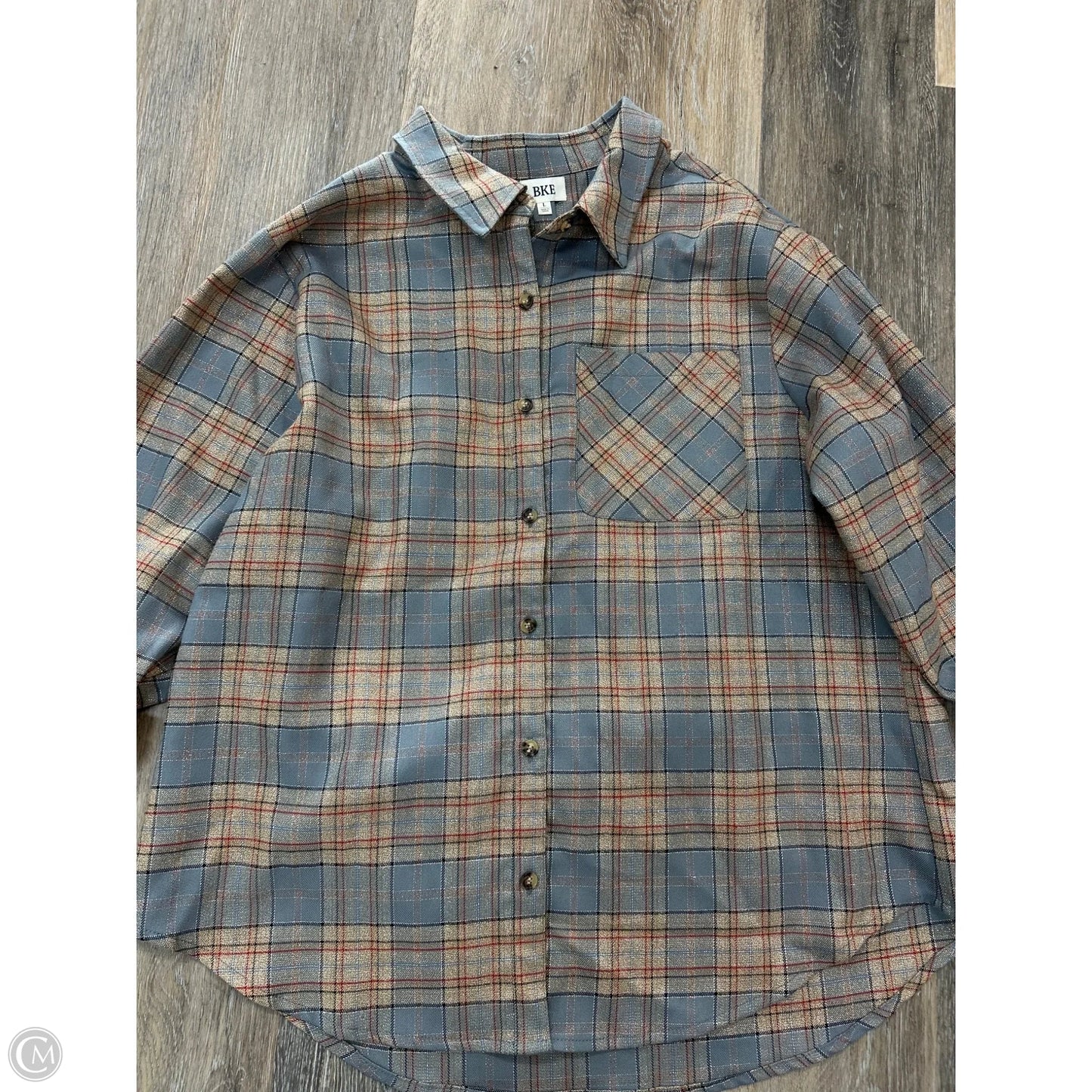 Blouse Long Sleeve By Bke In Plaid Pattern, Size: L