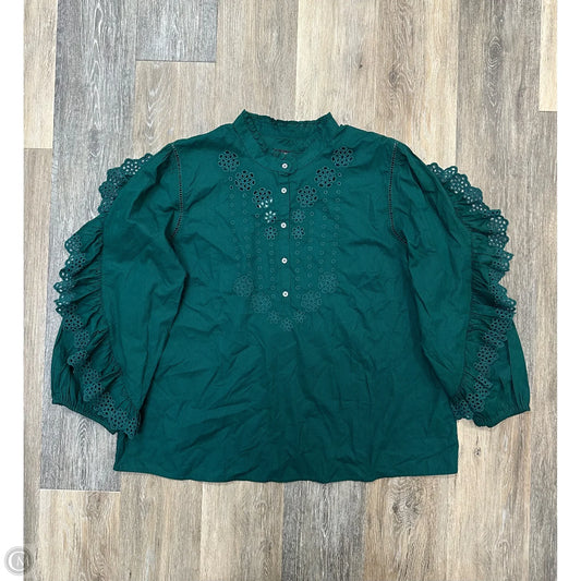 -Blouse Long Sleeve By J. Crew In Green, Size: Xxl