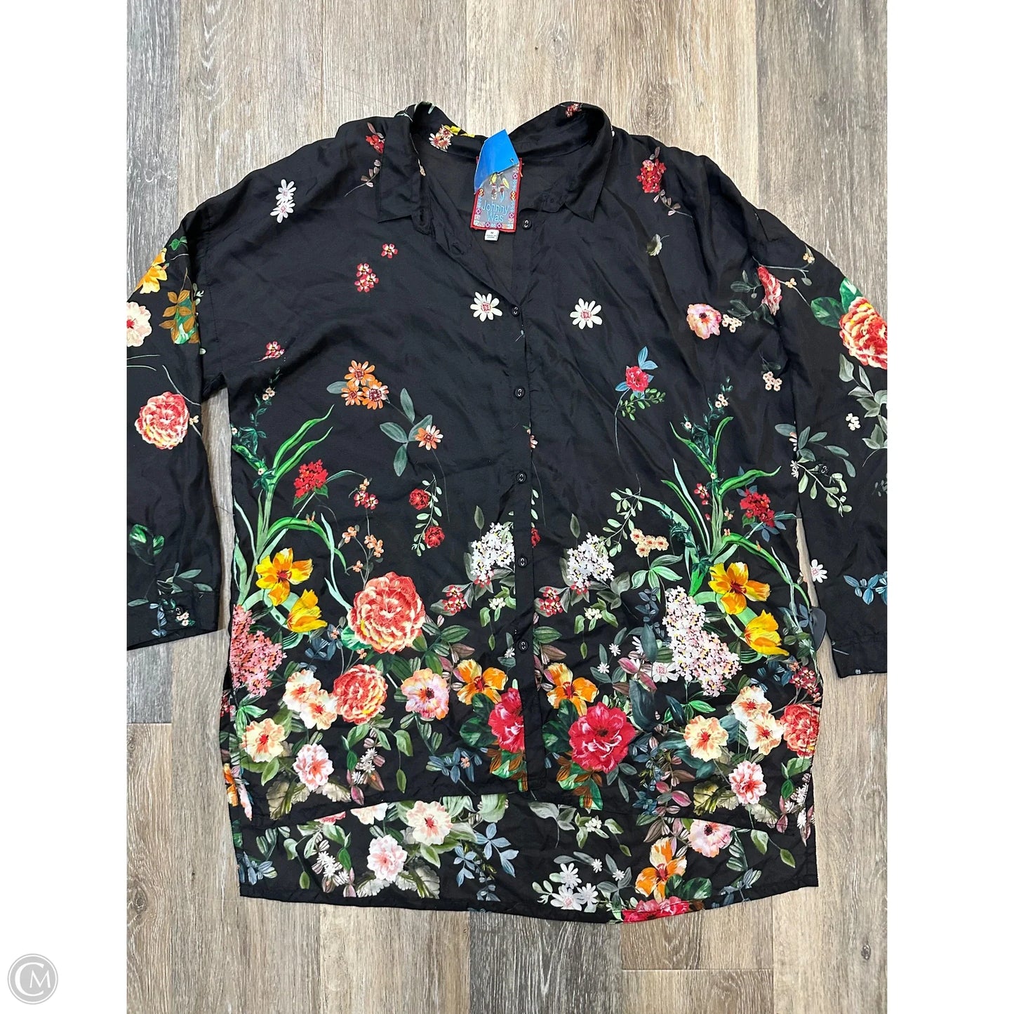 -Blouse Long Sleeve By Johnny Was In Black, Size: M