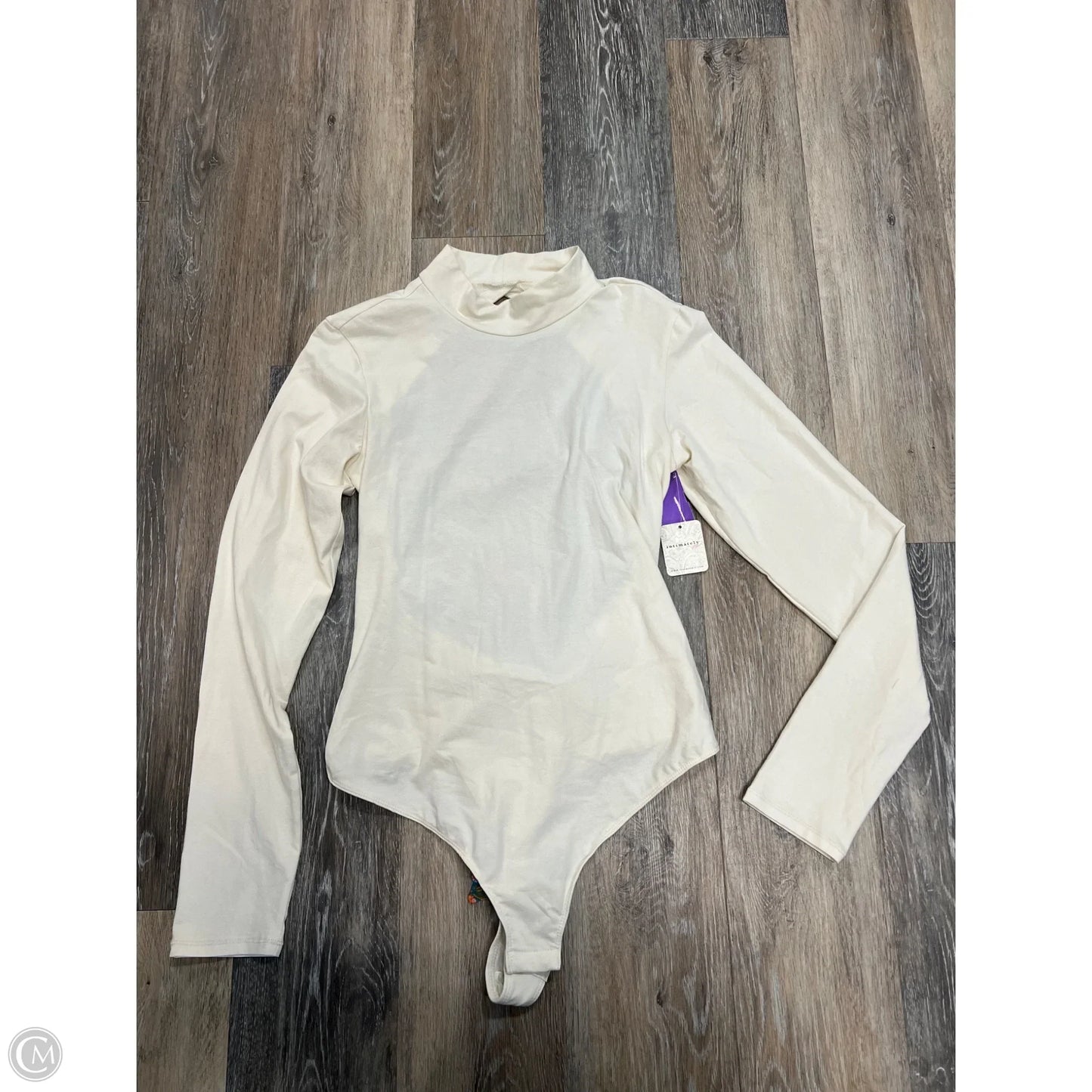 Top Long Sleeve Bodysuit By Free People In Blue & Cream, Size: L