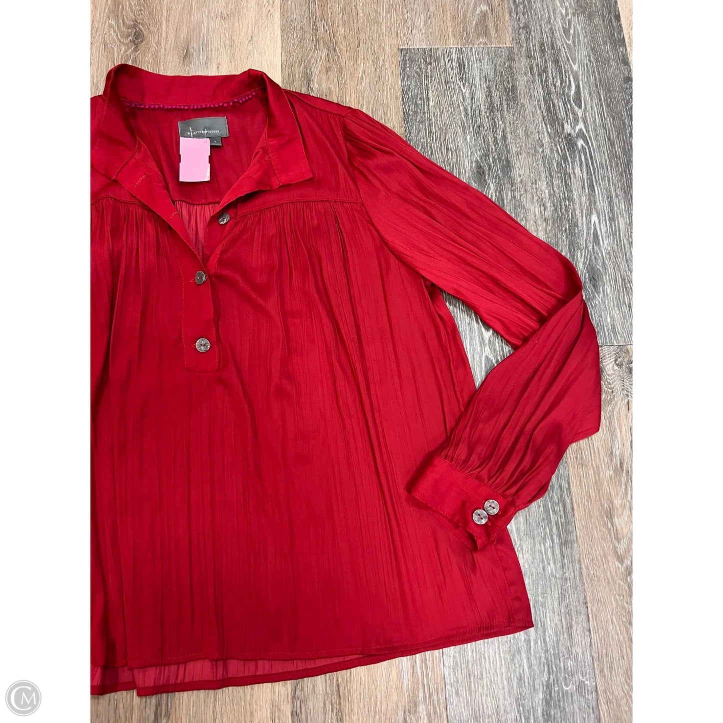 Blouse Long Sleeve By Anthropologie In Red, Size: L