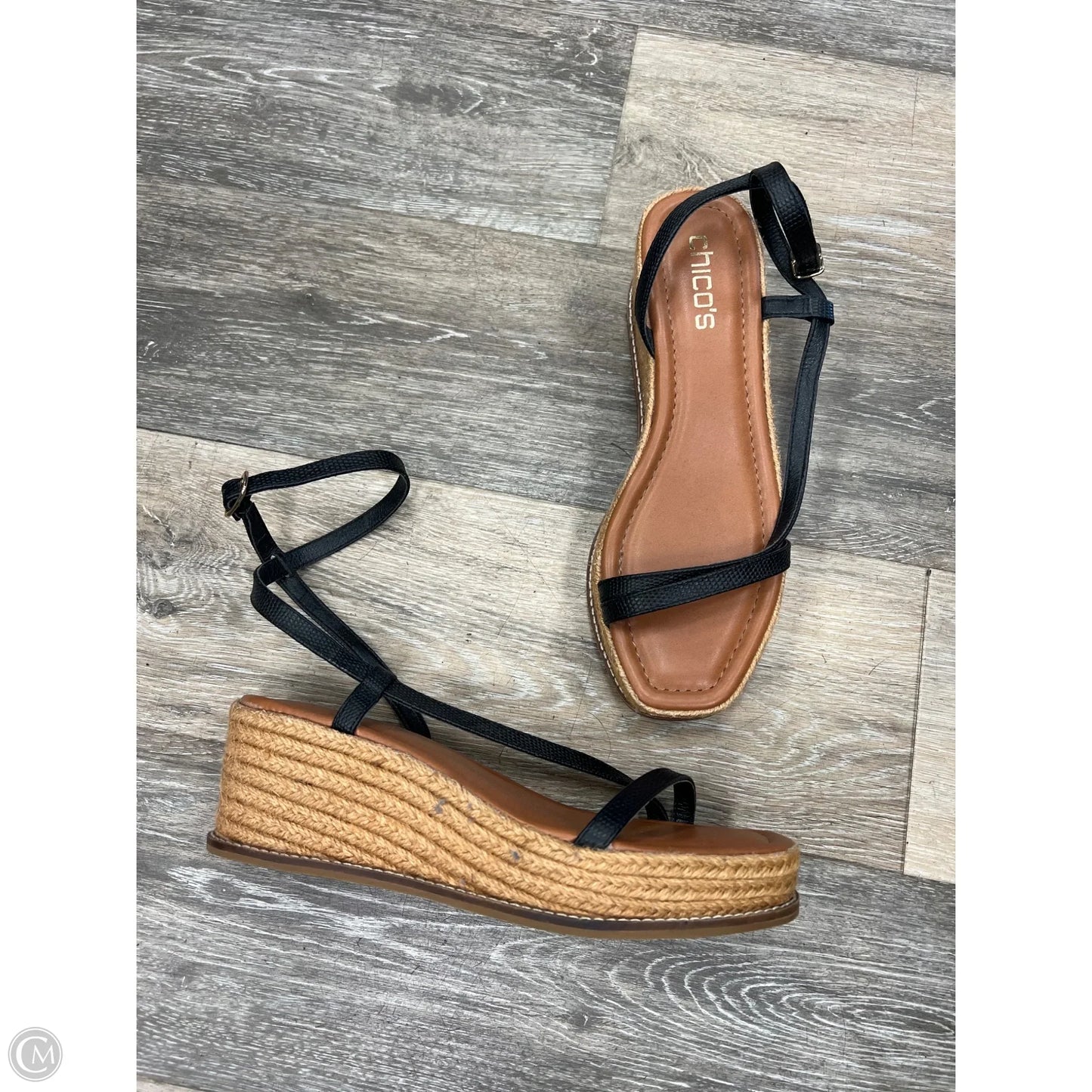 Sandals Heels Wedge By Chicos In Black & Tan, Size: 7.5
