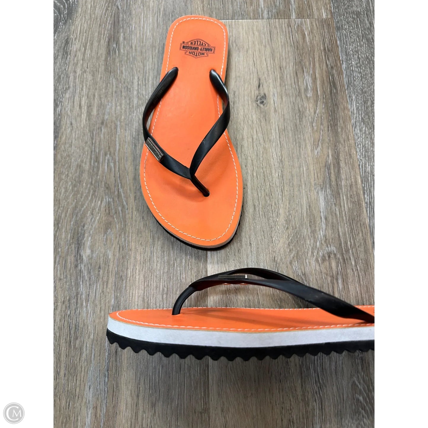 Sandals Flip Flops By Harley Davidson In Black & Orange, Size: 8