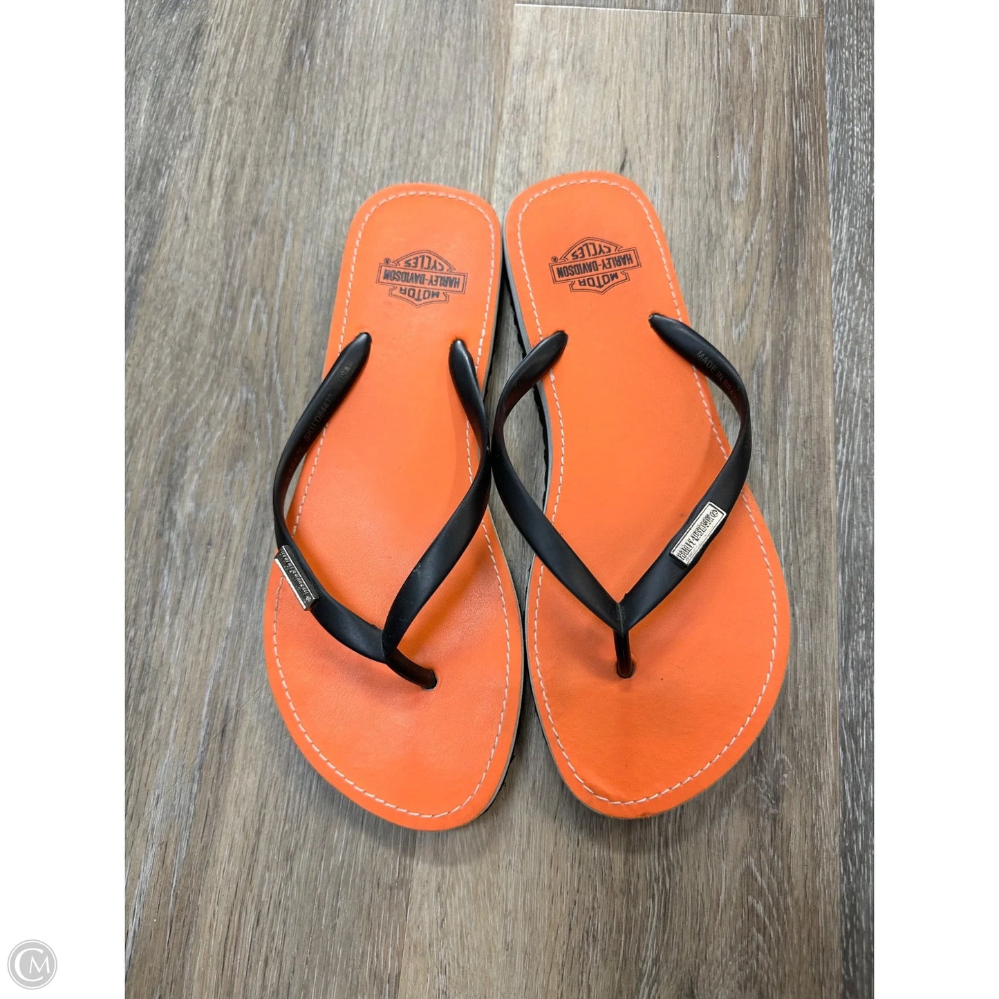 Sandals Flip Flops By Harley Davidson In Black & Orange, Size: 8