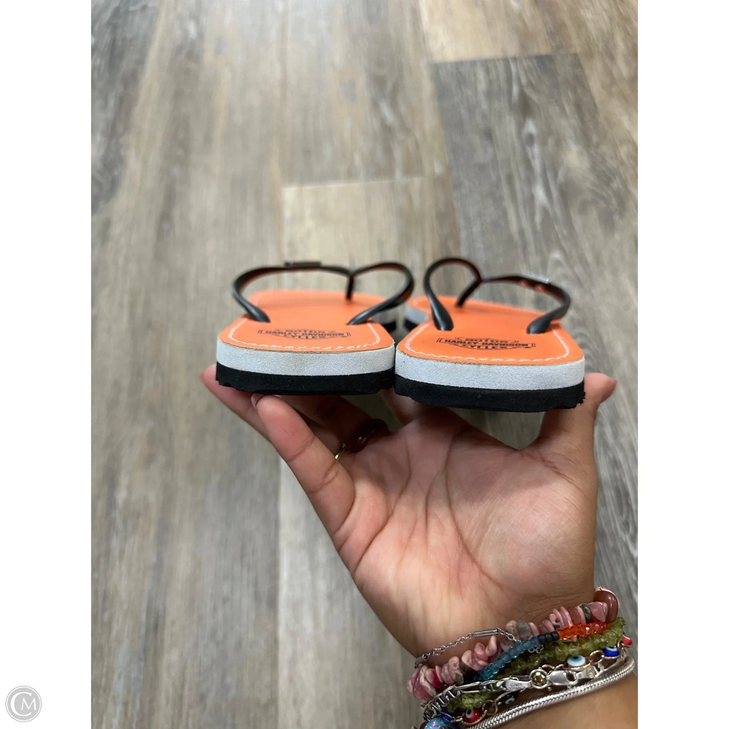 Sandals Flip Flops By Harley Davidson In Black & Orange, Size: 8