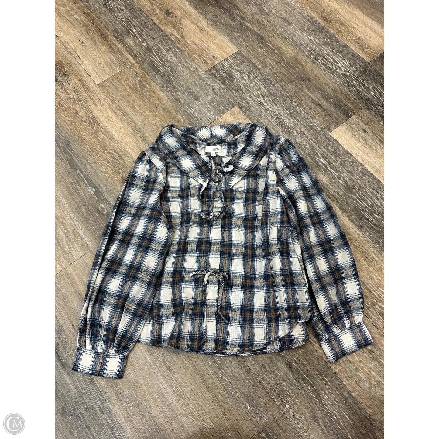 Blouse Long Sleeve By Sunday Edition In Plaid Pattern, Size: L